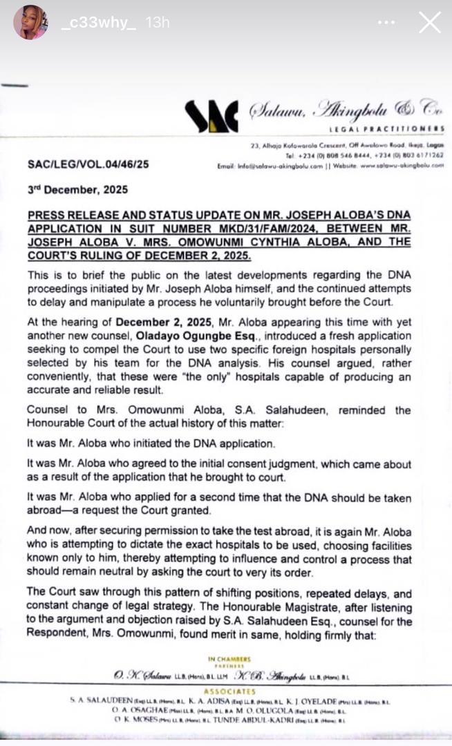 Mohbad?s widow, Wunmi, gives update on her DNA court case with her father in-law, Joseph Aloba